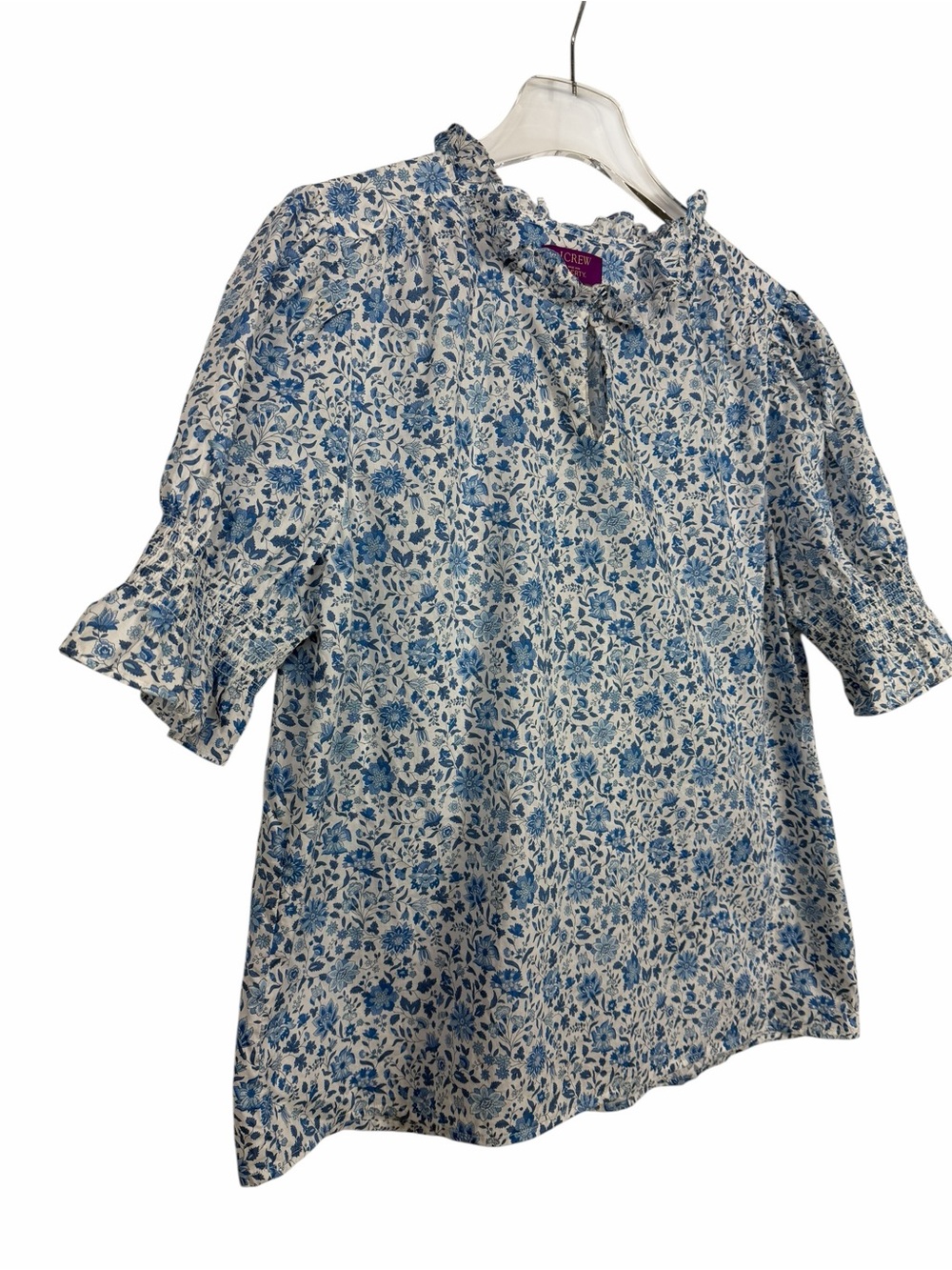 J.Crew Liberty Fabric Ruffle Neck 100% Cotton Blouse Top Floral Size Large - Picture 5 of 9